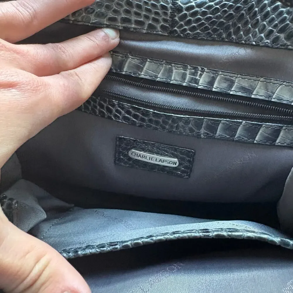 Grey Crocodile Effect Shoulder Bag - Picture 4 of 7